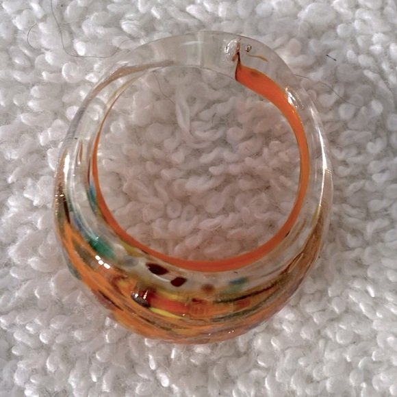 Vintage Art Glass Handmade Orange Gold Red Band Ring - Picture 8 of 11